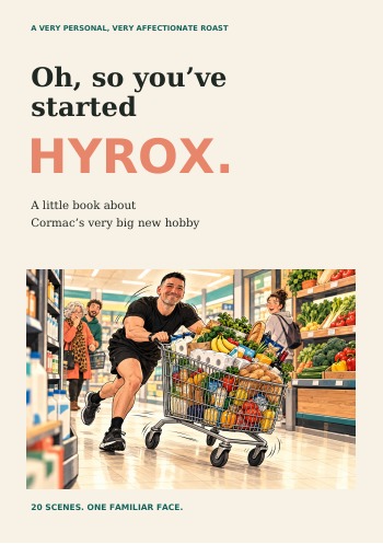 The actual cover of Cormac's personalised Hyrox roast book